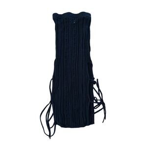 Lovers + Friends - Sabra Tie Pointelle Knit Lace Up Midi Skirt in Black